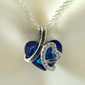 Sterling Silver Heart Topaz Colored Pendant W/ Sterling Plate Chain